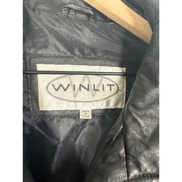 WINLIT Vintage Quilted Genuine Leather Puffer Jacket - Black, Large - Picture 3 of 8